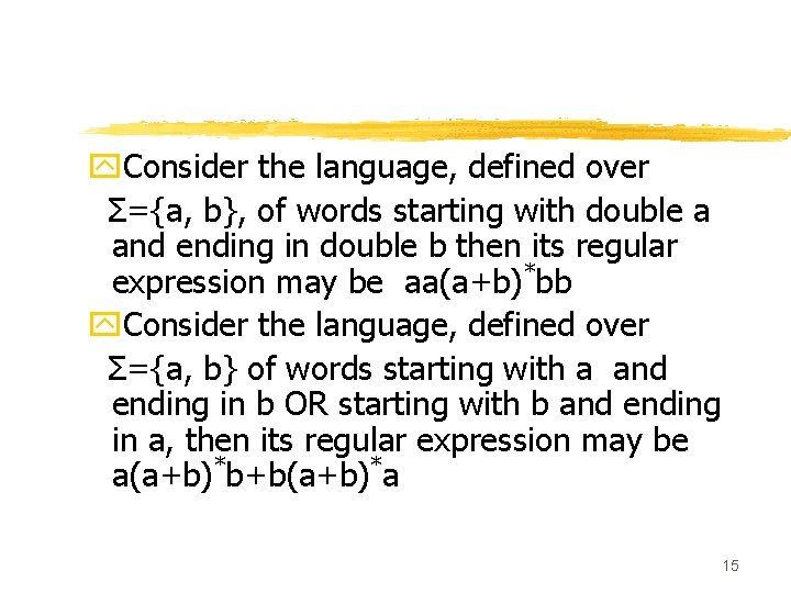 y. Consider the language, defined over Σ={a, b}, of words starting with double a