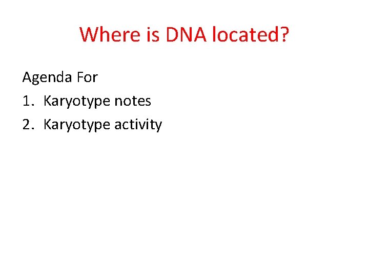 Where is DNA located? Agenda For 1. Karyotype notes 2. Karyotype activity 