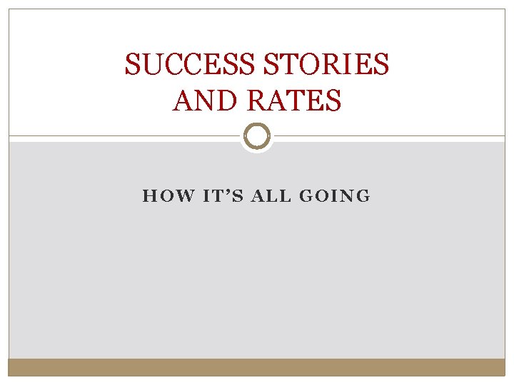 SUCCESS STORIES AND RATES HOW IT’S ALL GOING 