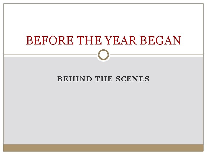 BEFORE THE YEAR BEGAN BEHIND THE SCENES 