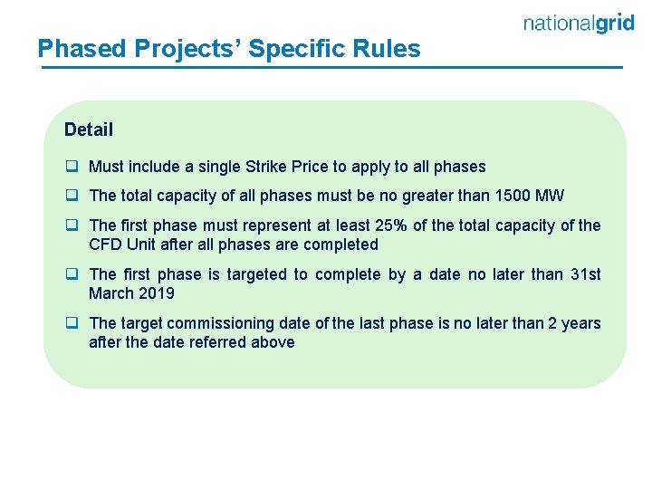 Phased Projects’ Specific Rules Detail q Must include a single Strike Price to apply