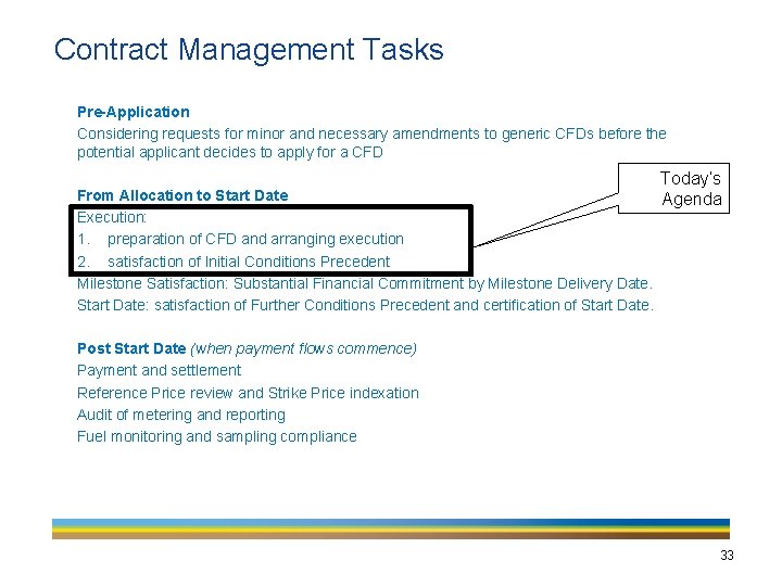 Contract Management Tasks Pre-Application Considering requests for minor and necessary amendments to generic CFDs
