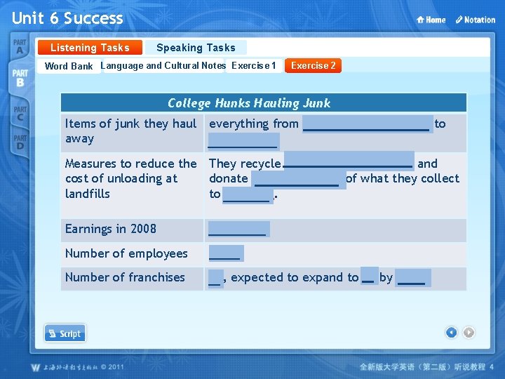 Unit 6 Success Listening Tasks Speaking Tasks Word Bank Language and Cultural Notes Exercise