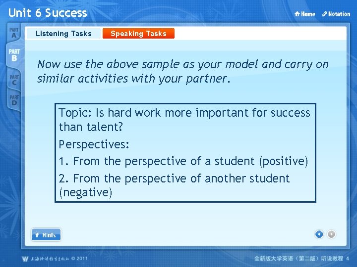 Unit 6 Success Listening Tasks Speaking Tasks Now use the above sample as your