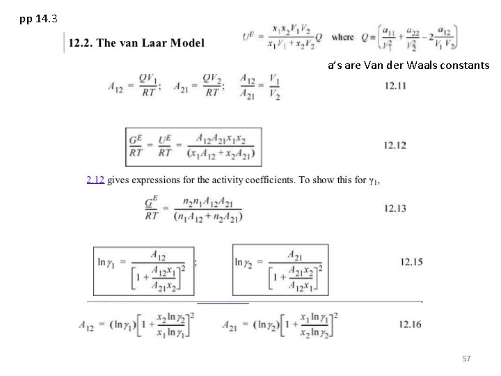 pp 14. 3 a’s are Van der Waals constants 57 