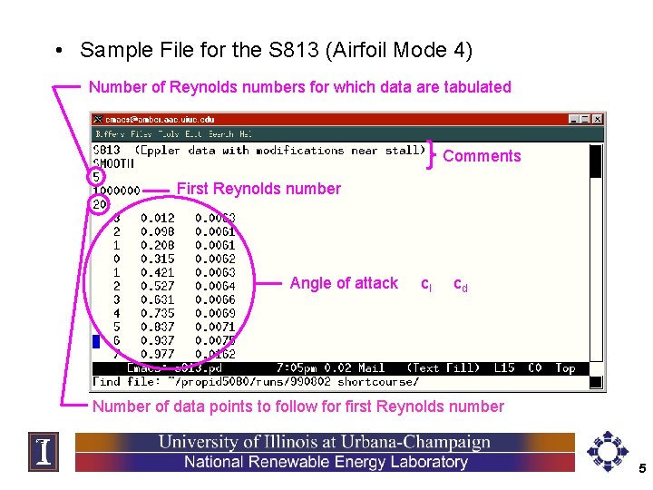  • Sample File for the S 813 (Airfoil Mode 4) Number of Reynolds