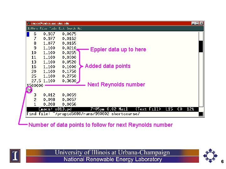 Eppler data up to here Added data points Next Reynolds number Number of data