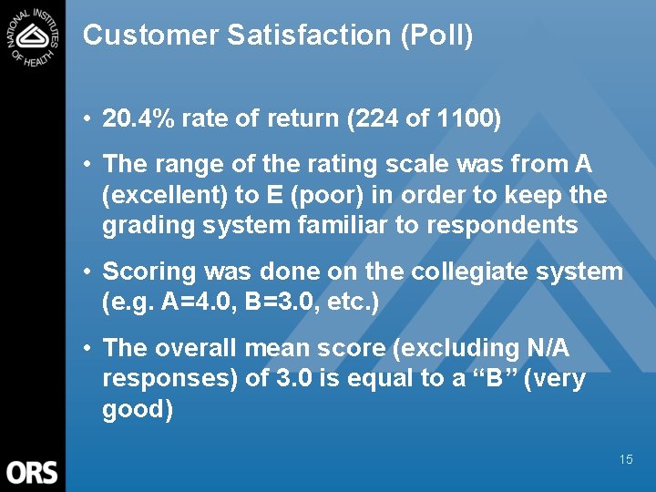 Customer Satisfaction (Poll) • 20. 4% rate of return (224 of 1100) • The