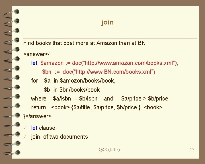 join Find books that cost more at Amazon than at BN <answer>{ let $amazon