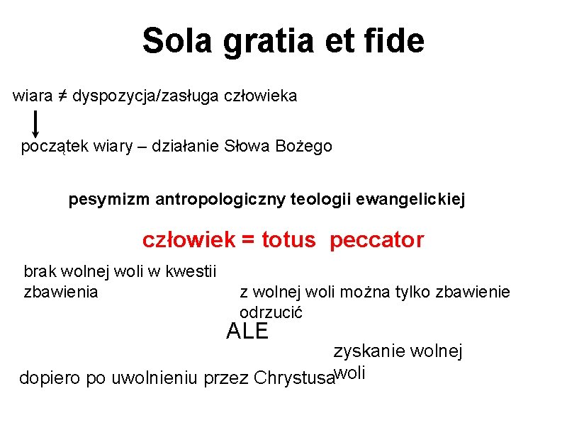 Sola gratia et fide wiara ≠ dyspozycja/zasługa człowieka początek wiary – działanie Słowa Bożego