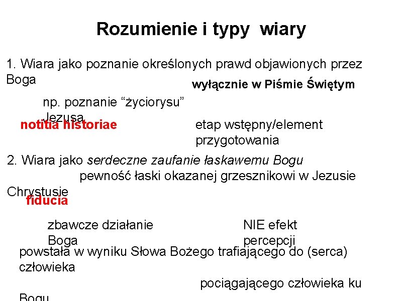 Rozumienie i typy wiary 1. Wiara jako poznanie określonych prawd objawionych przez Boga wyłącznie