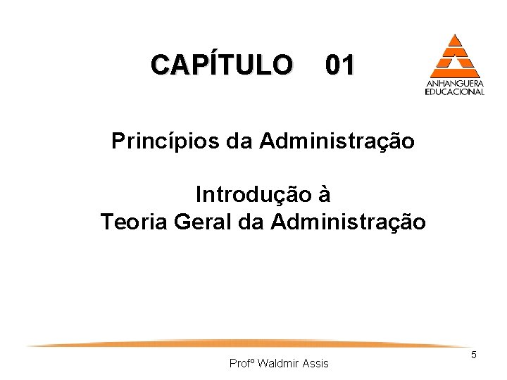 CAPÍTULO 01 Princípios da Administração Introdução à Teoria Geral da Administração Profº Waldmir Assis