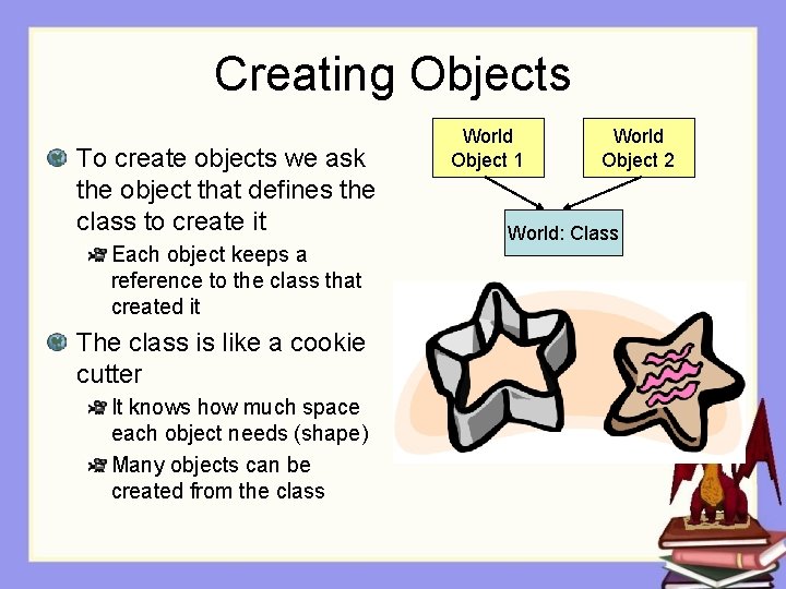 Creating Objects To create objects we ask the object that defines the class to