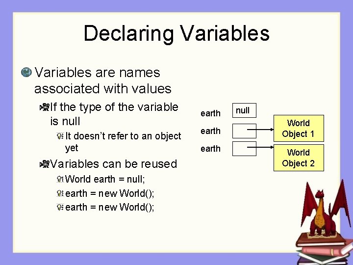 Declaring Variables are names associated with values If the type of the variable is