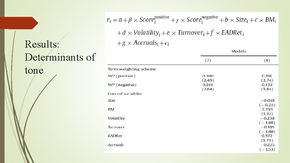 Results: Determinants of tone 