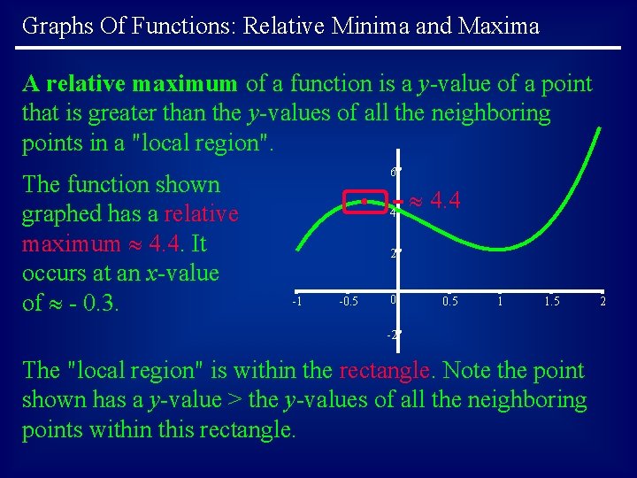 Graphs Of Functions: Relative Minima and Maxima A relative maximum of a function is