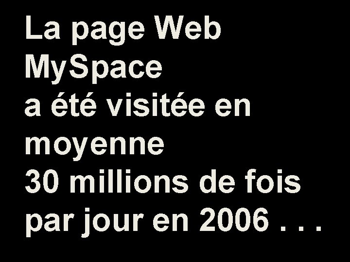 La page Web My. Space a été visitée en moyenne 30 millions de fois