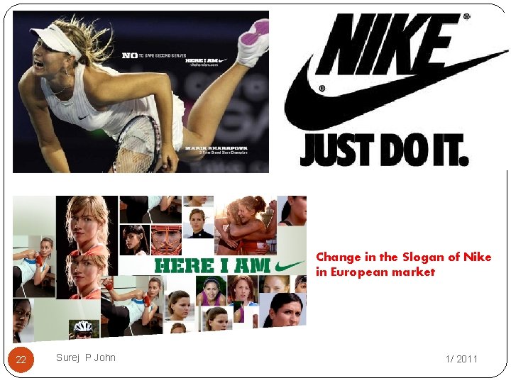 Change in the Slogan of Nike in European market 22 Surej P John 1/