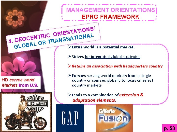 MANAGEMENT ORIENTATIONS EPRG FRAMEWORK NS/ O I T A T IEN R O C