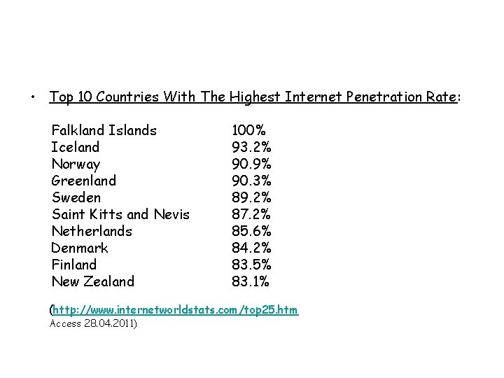  • Top 10 Countries With The Highest Internet Penetration Rate: Falkland Islands Iceland