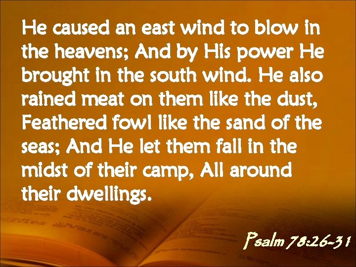 He caused an east wind to blow in the heavens; And by His power