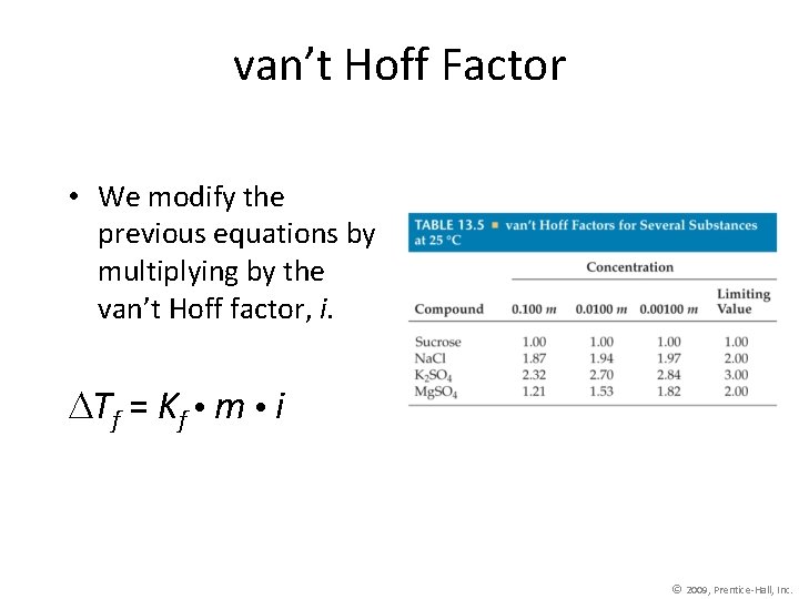 van’t Hoff Factor • We modify the previous equations by multiplying by the van’t
