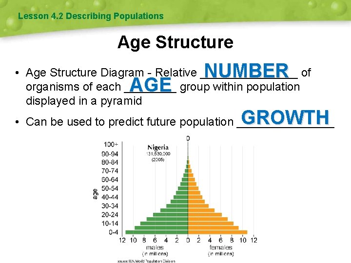 Lesson 4. 2 Describing Populations Age Structure NUMBER • Age Structure Diagram - Relative