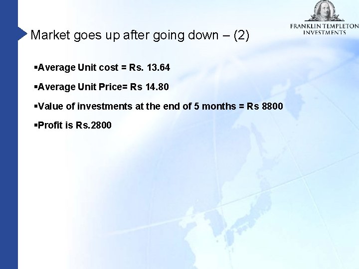 Market goes up after going down – (2) §Average Unit cost = Rs. 13.