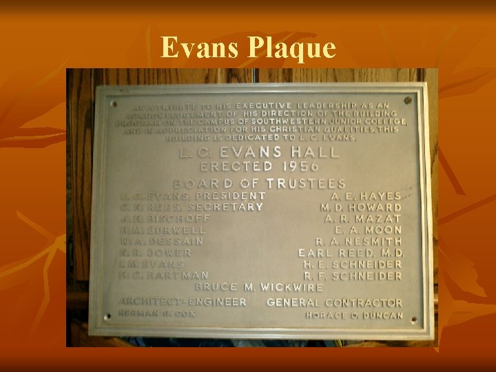Evans Plaque 