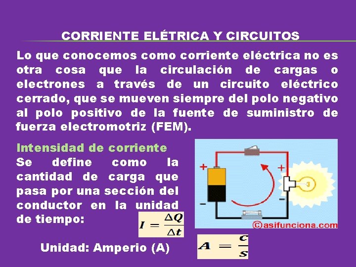 CORRIENTE ELÉTRICA Y CIRCUITOS Lo que conocemos como corriente eléctrica no es otra cosa