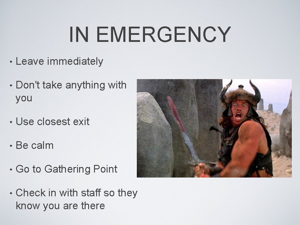 IN EMERGENCY • Leave immediately • Don't take anything with you • Use closest