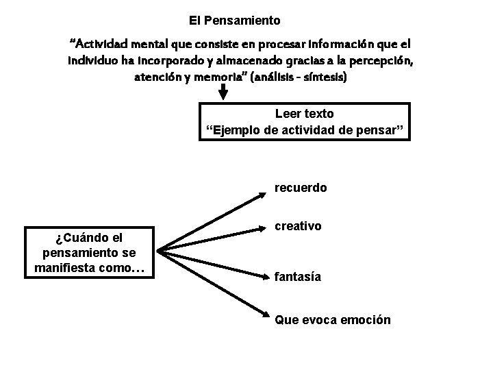 El Pensamiento “Actividad mental que consiste en procesar información que el individuo ha incorporado