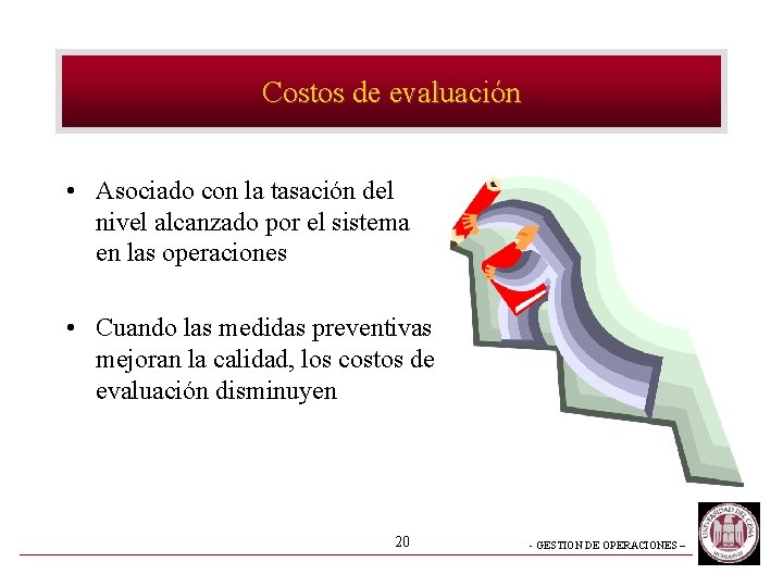 Costos de evaluación • Asociado con la tasación del nivel alcanzado por el sistema