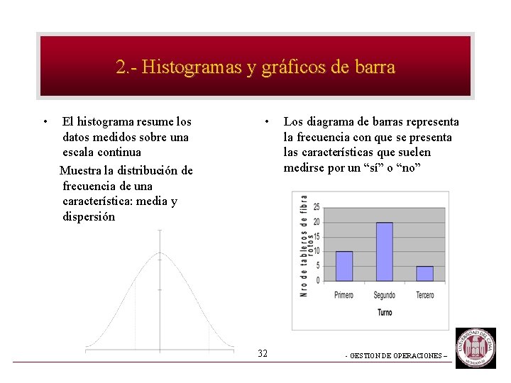 2. - Histogramas y gráficos de barra • El histograma resume los datos medidos