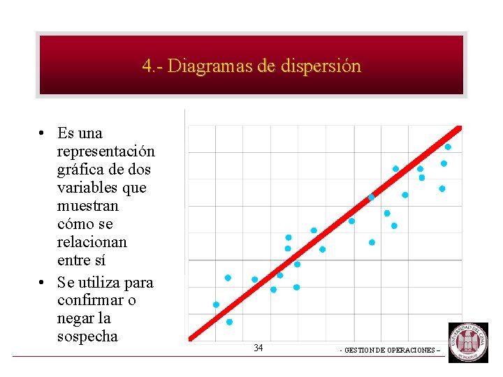 4. - Diagramas de dispersión • Es una representación gráfica de dos variables que