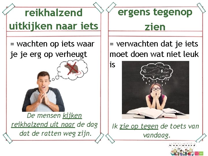 reikhalzend uitkijken naar iets ergens tegenop zien = wachten op iets waar je je