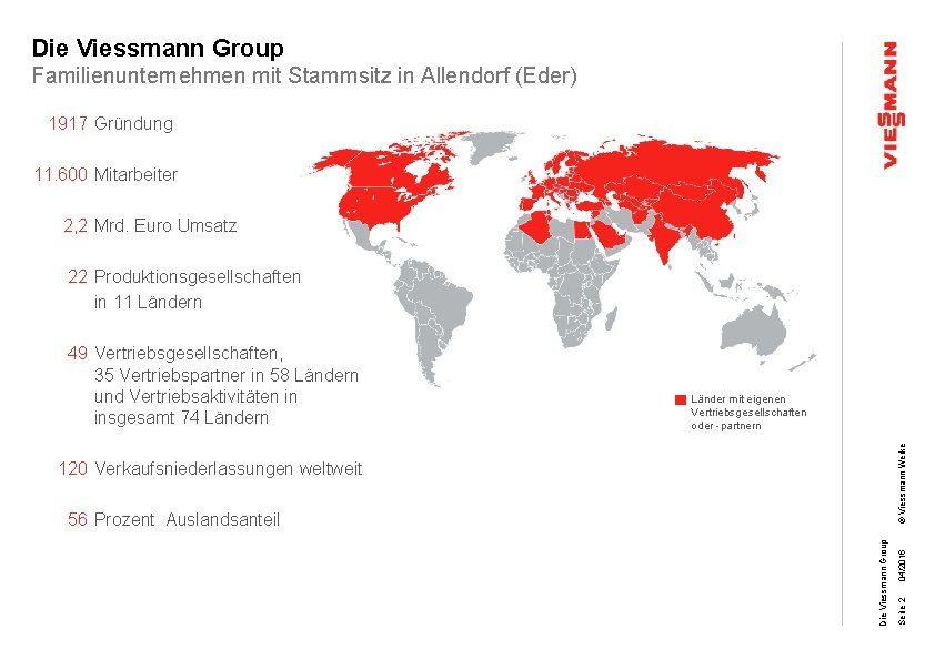 Die Viessmann Group Familienunternehmen mit Stammsitz in Allendorf (Eder) 1917 Gründung 11. 600 Mitarbeiter
