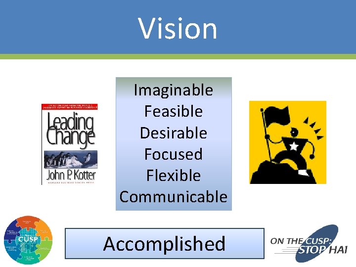 Vision Imaginable Feasible Desirable Focused Flexible Communicable 26 Accomplished 