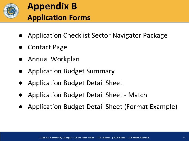 Appendix B Application Forms ● Application Checklist Sector Navigator Package ● Contact Page ●