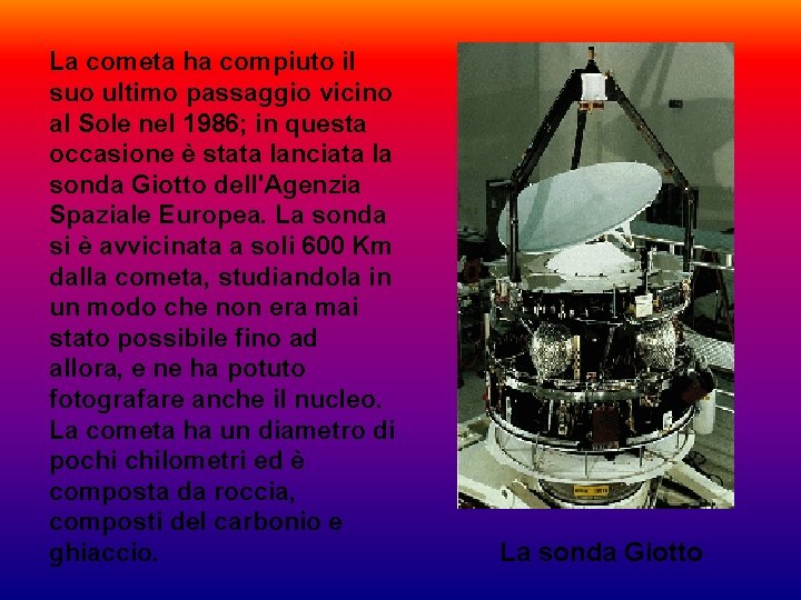 La cometa ha compiuto il suo ultimo passaggio vicino al Sole nel 1986; in