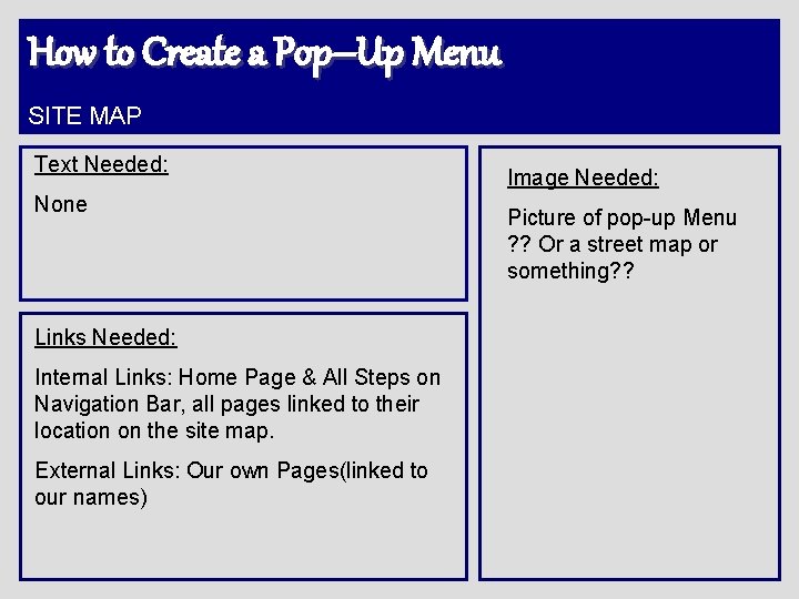 How to Create a PopUp Menu HOME SITE