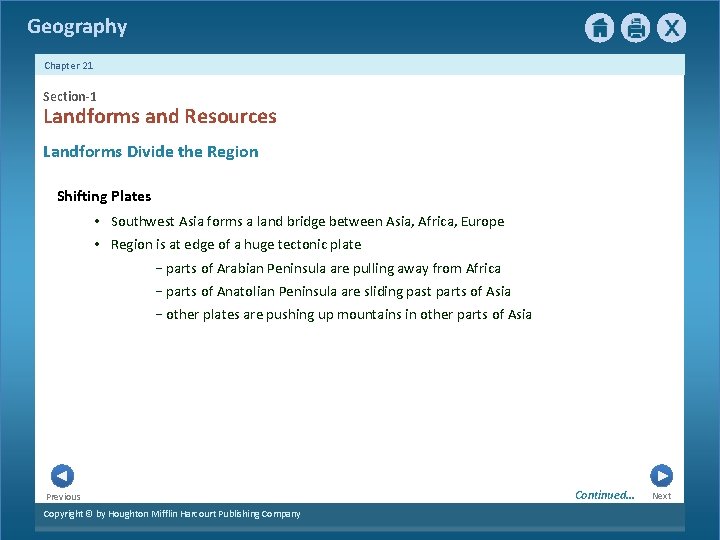 Geography Chapter 21 Section-1 Landforms and Resources Landforms Divide the Region Shifting Plates •