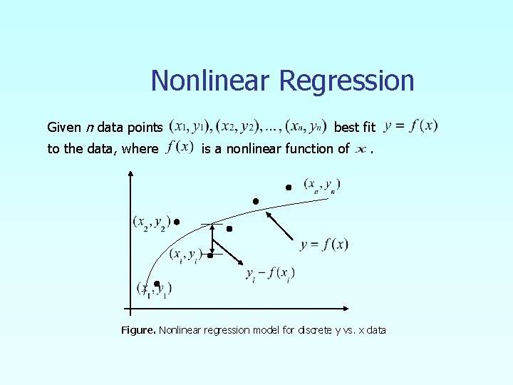 Nonlinear Regression Given n data points to the data, where best fit is a