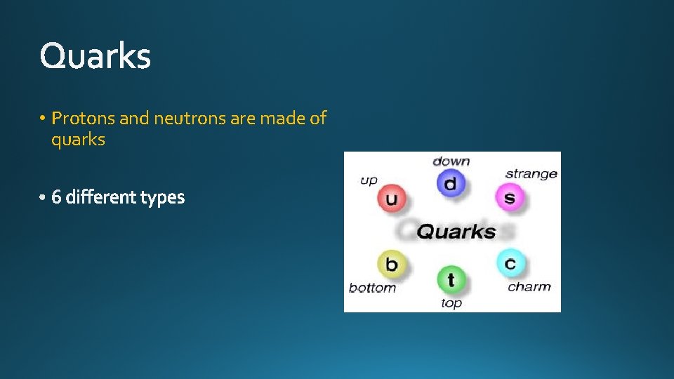  • Protons and neutrons are made of quarks 
