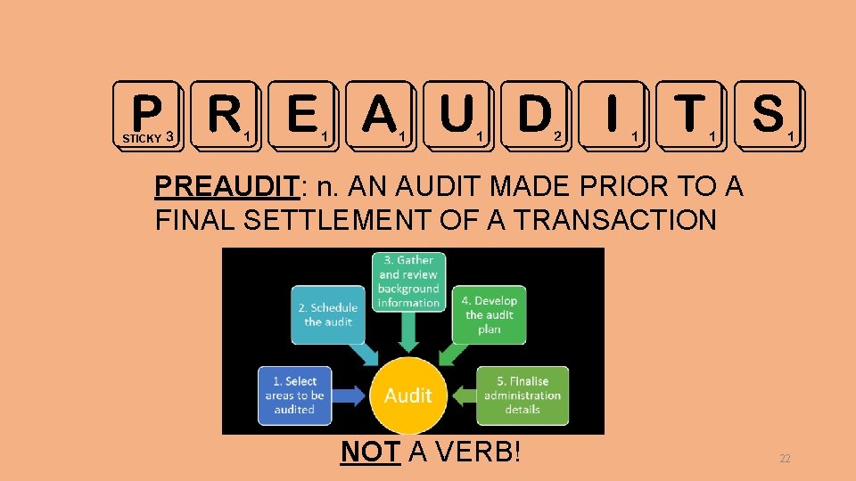 PREAUDITS STICKY PREAUDIT: n. AN AUDIT MADE PRIOR TO A FINAL SETTLEMENT OF A