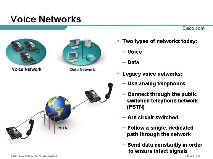 Voice Networks • Two types of networks today: – Voice – Data • Legacy
