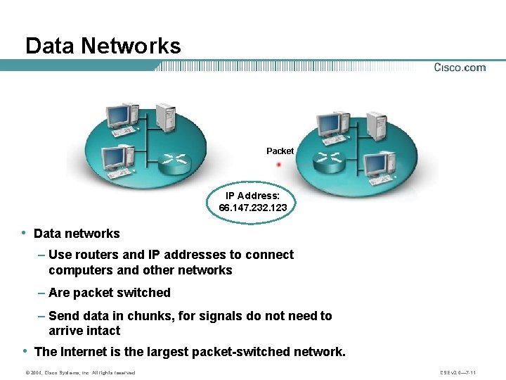 Data Networks Packet IP Address: 66. 147. 232. 123 • Data networks – Use