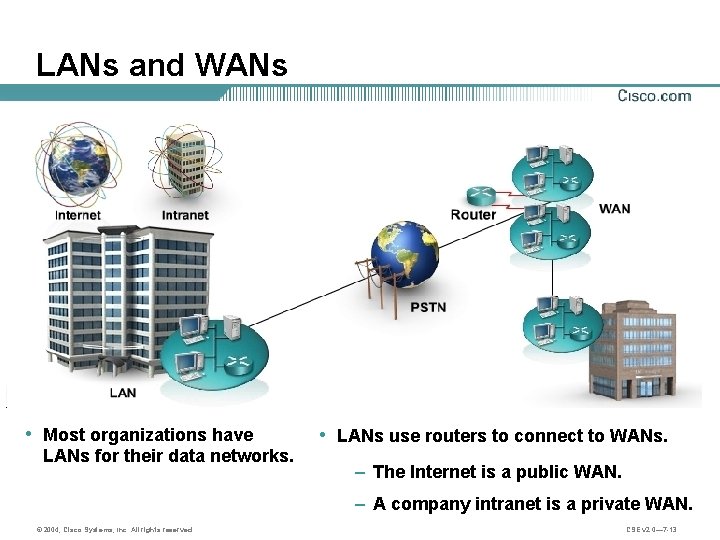 LANs and WANs • Most organizations have LANs for their data networks. • LANs