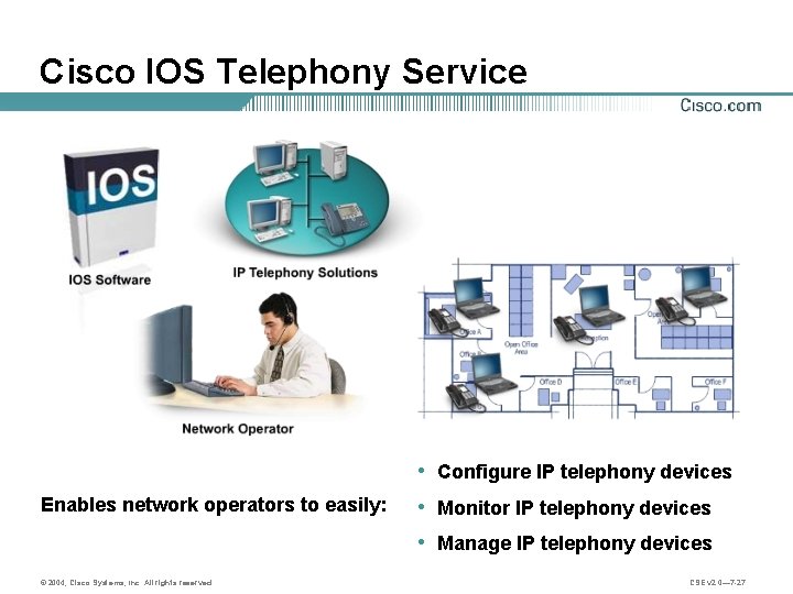 Cisco IOS Telephony Service Enables network operators to easily: © 2004, Cisco Systems, Inc.