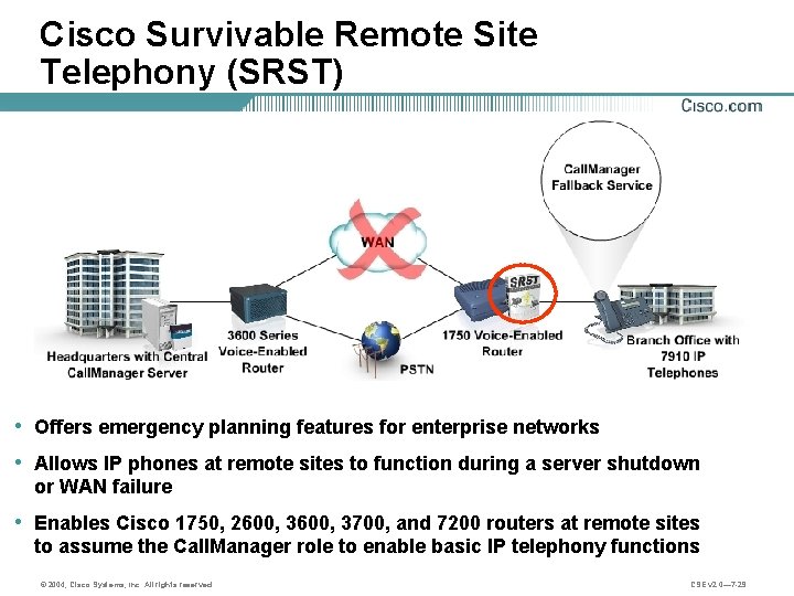 Cisco Survivable Remote Site Telephony (SRST) • Offers emergency planning features for enterprise networks